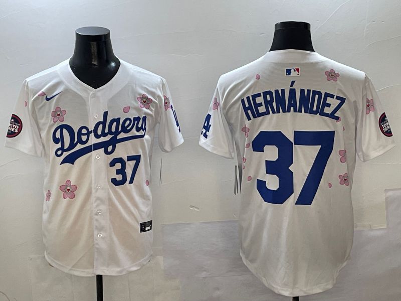 Men Los Angeles Dodgers #37 Hernandez White Sakura Edition 2025 Nike MLB Jersey style 4->los angeles dodgers->MLB Jersey